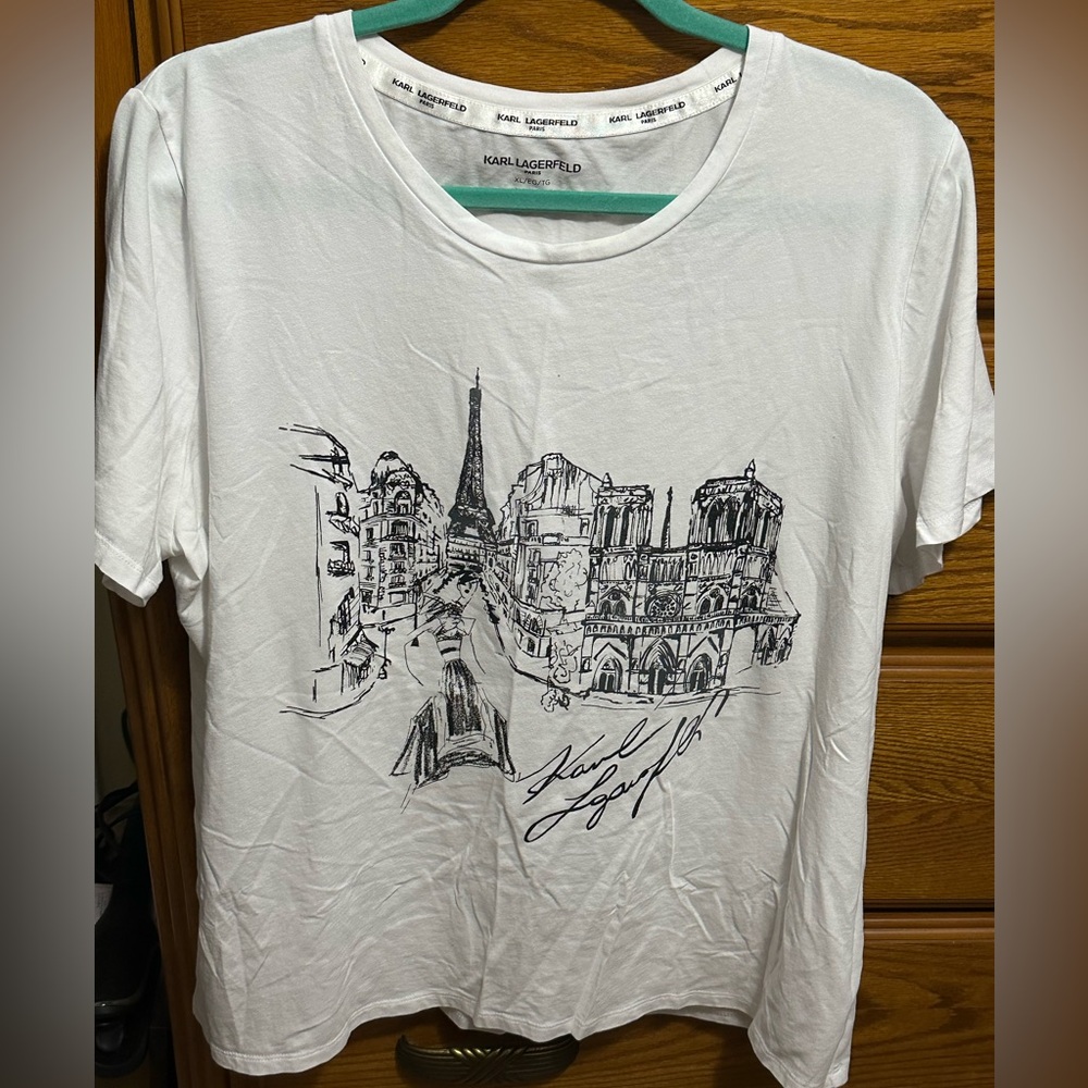 NWOT Karl Lagerfield white cotton graphic tee size XL